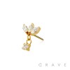 316L SURGICAL STEEL THREADLESS PUSH IN TRIPLE MARQUISE FAN ROUND BEZEL DANGLE CZ TOP PART